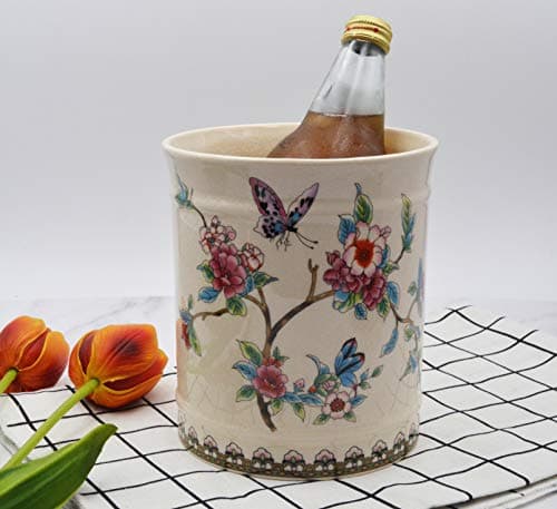 YIMIFLA Utensil Crocks Extra Large Kitchen Utensil Holder for Countertop Ceramic Cooking Utensils Butterfly Ice Crack 6