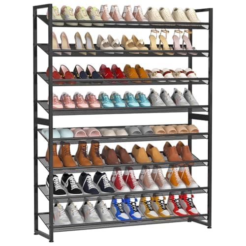 NEYCIL Large Shoe Rack 8 Tier Shoe Organizer, Heavy Duty Metal 4-Tier Stackable Shoe Storage Vertical Shoe Rack for Closet Front Door Entrance, Up to 50 Pairs, 44.8" W x 11.4" D x 56.7" H, Black