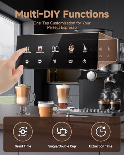AMZCHEF 20 Bar Espresso Machine with Grinder - 3 Temp Coffee Machine with 20 Grinding Settings, Hot/Cold Brew Espresso Maker with Milk Frother, Coffee Maker for Latte/Cappuccino,61oz Water Tank, Black 5