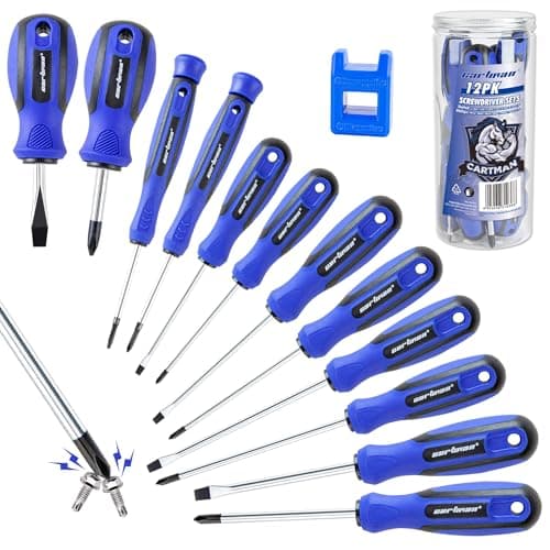 CARTMAN 12 Piece Magnetic Screwdriver Set 6 Phillips and 6 Flat Professional Cushion Grip Hand Tools Set