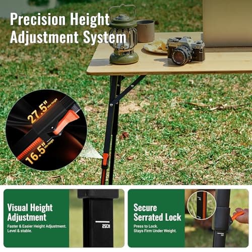 KingCamp Bamboo Folding Table, 4-Fold Camping Adjustable Height Portable Outdoor Lightweight & Compact Table with Aluminum Frame for RV Picnic BBQ Tailgating 3