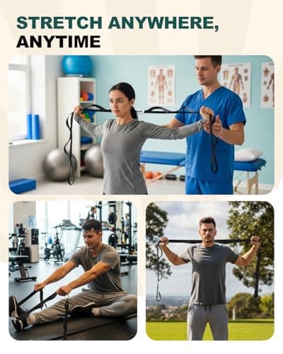 Trideer Stretching Strap Yoga Strap Physical Therapy for Home Workout, Exercise, Pilates and Gymnastics, 10 Loops Non-Elastic Stretch Bands with Aesthetic Packaging for Women & Men (Black) 6
