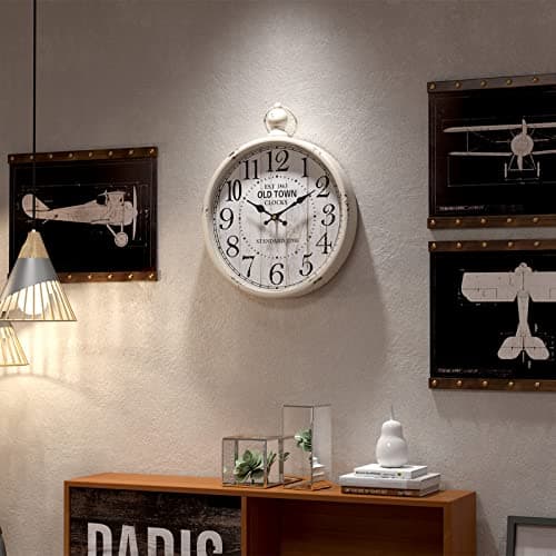Menterry Retro Round Wall Clock. White Vintage Antique Style. Battery Operated Silent Wall Clocks for Farmhouse,Bathroom,Kitchen,Bedroom,Office, (11.8" H x 9.3" W) 7