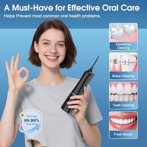 Leominor Water Dental Flosser - 5 Modes Cordless Portable Oral Irrigator, IPX7 Waterproof, Rechargeable Teeth Cleaner Upgrade Datchable Tank Professional Flossing Cleaning Pick for Home Travel (Black) 6