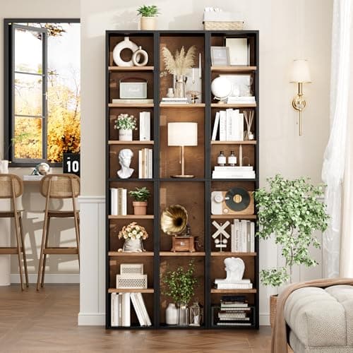 FOTOSOK 8-Tier Media Tower Rack, 11.6 X 9.3 X 71 Inches CD DVD Slim Storage Cabinet with Adjustable Shelves, Tall Narrow Bookcase Display Bookshelf for Home Office, Black/Brown 5