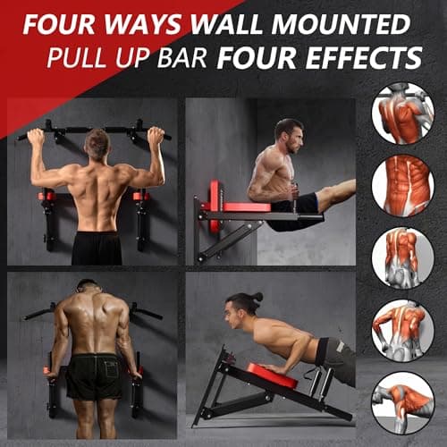 ONETWOFIT Wall Mounted Power Tower Pull Up Bar Station Workout Dip Station,Multi-Function Chin Up Bar Exercise Power Tower Set Training Equipment Support to 440Lbs (Black) 5