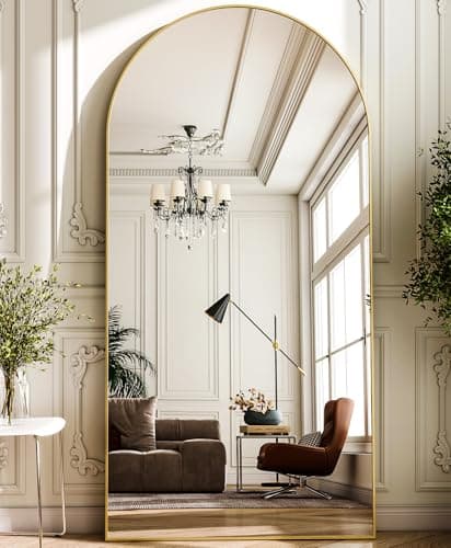 GLSLAND-34x76 inch Wall Mount Arched Full Length Mirror-Aluminum Alloy Frame High Definition-Full Body Mirror for Bedroom or Living Room,Gold 9