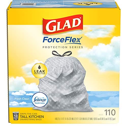 Glad ForceFlex Tall Kitchen Drawstring Trash Bags, 13 Gal, Fresh Clean, 110 Ct, Pack May Vary 12