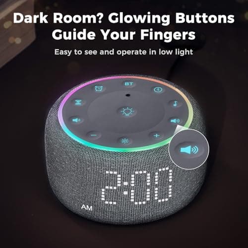 Mojikoo White Noise Machine Alarm Clock: Auto-Dimmable Clock for Bedrooms - 5W Stereo Bluetooth Speaker - Sound Machine with 24 Sleep Sounds for Adults Kids 9