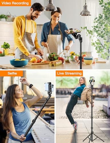 Phone Tripod, 86" Tall Tripod for iPhone with Flexible Gooseneck & Remote, Portable Aluminum Cellphone Stand for Selfies, Video Recording,Travel, Compatible with iPhone Android 5