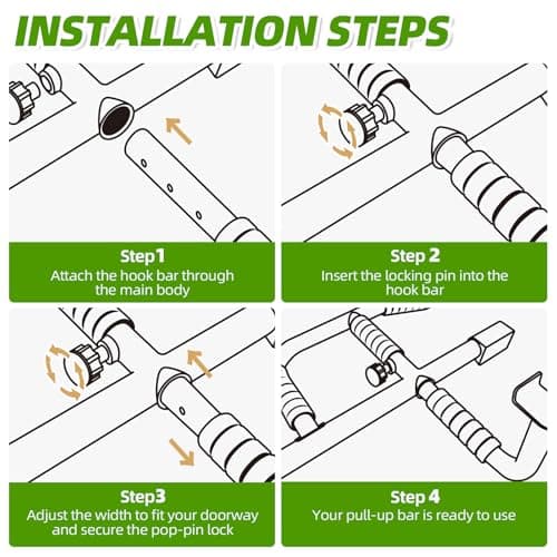 KUKZO Upgrade Pull Up Bar for Doorway with Ergonomic Grip, Max Load 440 lbs No Screws Pullup Bar for Home Gym Indoor Exercise Strength Training, Authorized Under US Patent 5