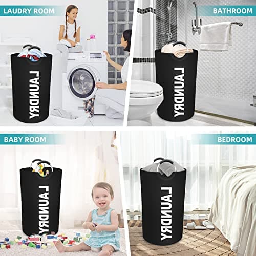 StorageRight 90L Large Laundry Basket, Laundry Hamper, Dirty Clothes Hamper for Laundry, Collapsible, Waterproof Laundry Baskets with Foam Protected Aluminum Handles for Laundry, Dorm, Family (Black) 6