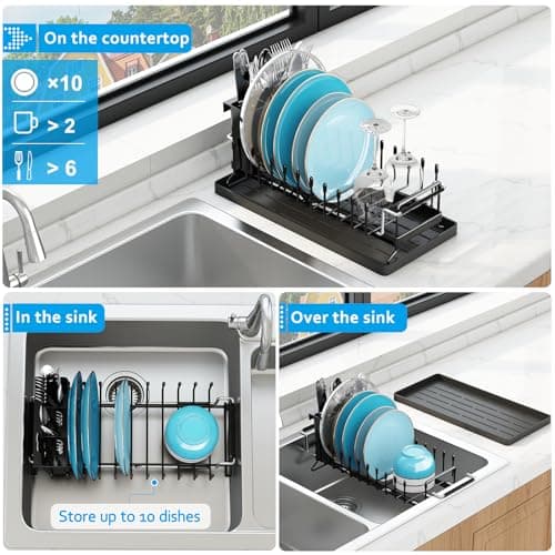 ANTOPY Sink Dish Drying Rack - Expandable Small Dish Rack Over Sinks with Silicone Drying Tray, Dish Drainer for Kitchen Counter with Cutlery Holder, Drying Rack Fit for 14’’-19’’ Kitchen Sink 2