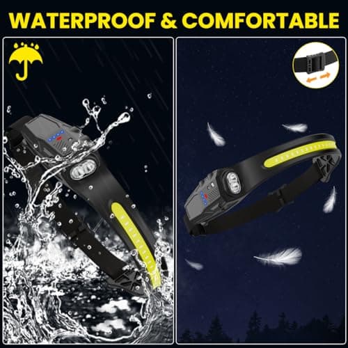 Headlamp Rechargeable 3Pack, 230° Wide Beam LED Headlamp, 7Mode Headlamps for Adults, Head Lamp with Motion Sensor, Red Light Head Lamps LED Rechargeable, Head Lights for Forehead Running Camping 5