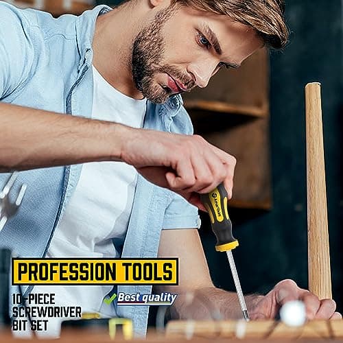 Amartisan 10-Piece Magnetic Screwdrivers Set, 5 Phillips and 5 Slotted Tips Professional Cushion Grip Screwdriver Set 2pcs Portable Multifunction Key Mini Screwdriver (Yellow) 5