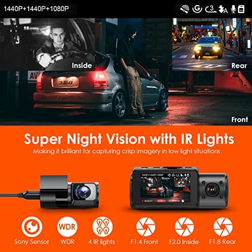 【Bundle: Vantrue N4 Three Channel Dash Cam + Type C USB Port Hardwire Kit】 Vantrue N4 3 Channel 4K Dash Cam, 4K+1080P Front and Rear, 1440P+1440P Front and Inside,Three Way Car Camera 5