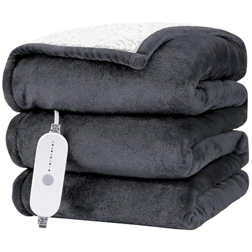 HYLEORY Heated Electric Blanket Throw 50"x60" Soft Fleece & Flannel with 5 Heating Levels & 3 Hours Timer Auto Shutt Off, ETL Certified, Washable，Heated Blanket for Body-Dark Grey