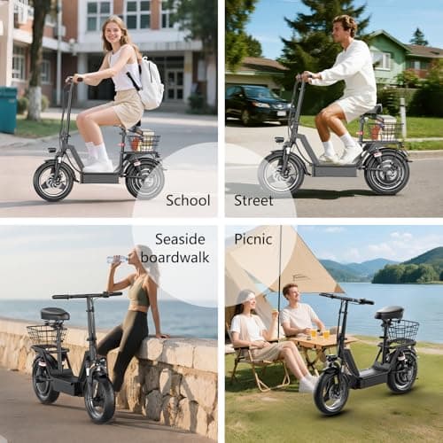 1000W Peak Motor Electric Scooter for Adults, 35 Miles of Range Scooter with Seat, 25 MPH Top Speed, 48V 13Ah Battery, Dual Suspension, Foldable E Scooter with Rear Basket for Cargo, Commuting 8