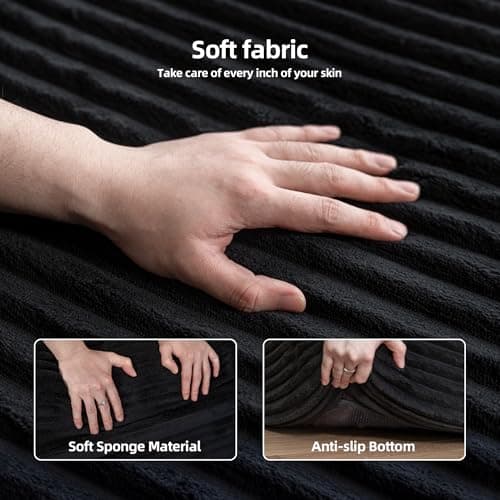 Claiks 110" Boneless Couch, Cloud Couch Sectional, L-Shape Corduroy Modular Sectional Sofa Deep Seat, Upholstered Couches for Living Room, No Assembly Required, Black, Left Facing Chaise 8