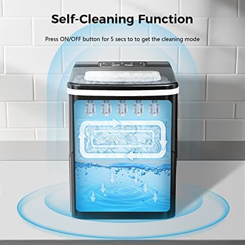 AGLUCKY Ice Makers Countertop with Self-Cleaning, 26lbs/24hrs, 9 Cubes Ready in 6 Mins, Portable Ice Machine with 2 Sizes Bullet Ice/Ice Scoop/Basket for Home/Kitchen/Office/Bar/Party, Black 7