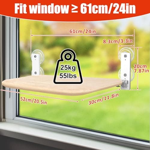 Sunhoo Cat Window Hammock Perch Cordless Perches Window Sill Seat Bed Foldable Stable Lounger Upgraded Suction Cup Easy Assembly Indoor Cats Kitty Shelf Hold Up to 55lbs (Beige, M) 6