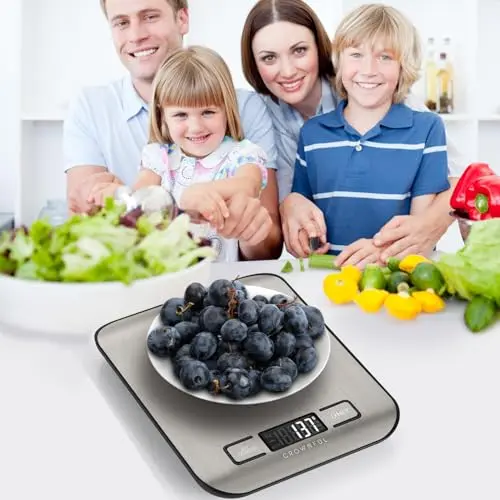 CROWNFUL Food Scale, 11 lb Digital Kitchen Scales with Built-in Coin Battery, Weight Ounces and Grams for Cooking and Baking, 6 Units with Tare Function, LCD Display, 304 Stainless Steel 8