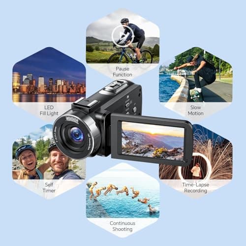 FIREFOTO Camcorder Video Camera 4K Digital Camera for Vlogging 42MP 3” 270° Rotation Screen 18X Digital Zoom Cam Corder for YouTube with 2 Batteries, 32GB SD Card, Remote Control 6