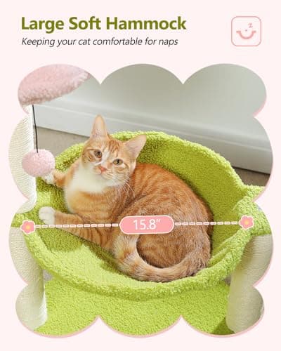 MUTTROS Flower Cat Tree, 28" Cat Tower with Cozy Flower Perch, Large Hammock for Indoor Small Cats, Cute Cat Tree with Sisal Scratching Post and Fur Toy Ball for Kittens, Pink 6