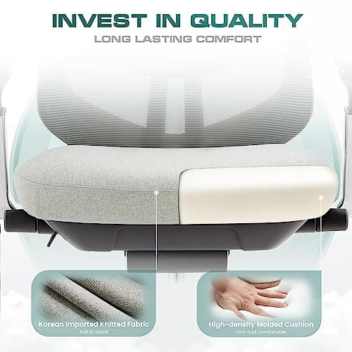 COLAMY Ergonomic Mesh Office Chair, High Back Computer Executive Desk Chair with Adjustable Headrest and 4D Arms, Slide Seat, Tilt Lock-Light Grey 6