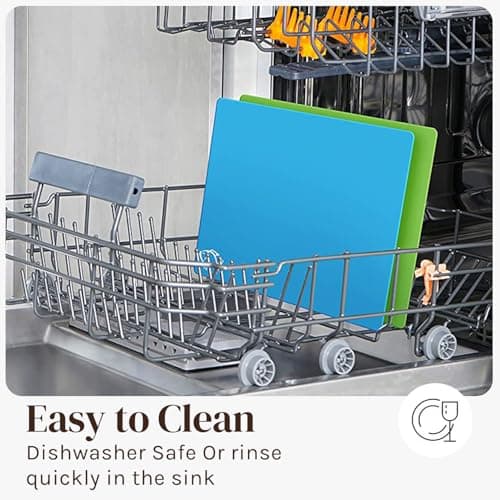 Cooler Kitchen Bamboo Cutting Board Set with 6 Color Coded Flexible Plastic Mats with Food Icons, Labeled Cutting Boards for Kitchen with Holder - BPA-Free Wooden, Dishwasher Safe, Large 6