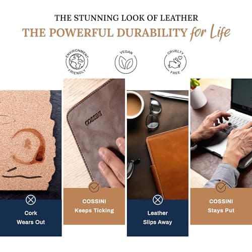 Cossini XL Desk Pad - Large Vegan Leather Desk Mat (17 x 36) - Buttery Smooth Writing, Damage Blocking, Non-Slip, Waterproof - Home Office Computer Desk Protector Blotter Laptop Keyboard Mouse Pad 7