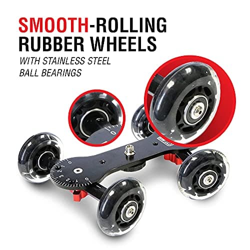 Vidpro SK-22 Professional Skater Dolly - Rolling Slider for DLSR Cameras & Camcorders Ideal for Low-Level Shooting & Panning 25 Lbs Capacity Smooth Rubber Wheels 7 Mounting Points & Extendable Handle 6