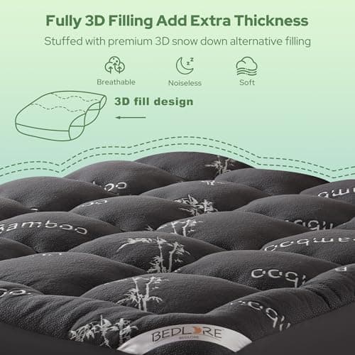 BEDLORE King Mattress Topper Viscose Derived from Bamboo, Thick Pillow Top Mattress Pad with Stretchable Pockets for 6"-18" Mattress, Soft Breathable Mattress Topper for Back Pain Relief(Dark Gray) 5