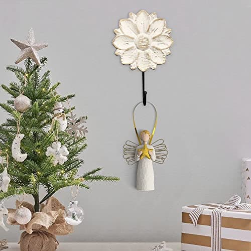 dwellington Decorative Boho Flower Towel Hooks, White Distressed Wood Hanging Hooks, Farmhouse Boho Coat Rack Hooks for Hanging Things, Towels, Purse 5