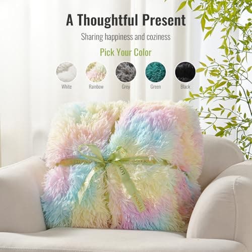 Uttermara Faux Fur Weighted Blanket 15 LBS Twin Full Size, Fluffy Fur Heavy Blanket for Sofa Bed, Super Soft Plush Fleece & Cozy Sherpa Reverse, Luxury Long Fur Adults Bed Blanket, 48" x 72", Rainbow 5