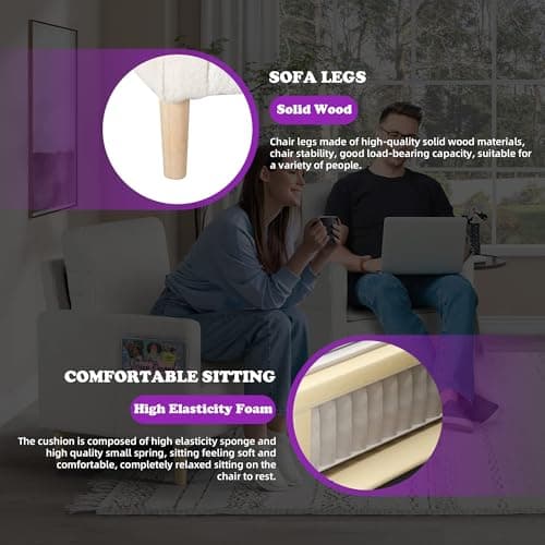 TYBOATLE Accent Chairs Set of 2, Modern Fabric Living Room Arm Chairs, Furry Cozy Upholstered Mid-Century Chairs w/Side Pocket, Club Reading Lounging Side Armchair for Office, Bedroom 7