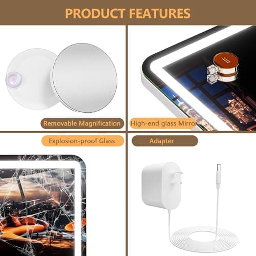 Hasipu Vanity Mirror with Lights, 37.4" x 26" LED Makeup Mirror, Lighted Makeup Mirror with Dimmable 3 Modes, Touch Screen Control Vanity Mirror Round White 9