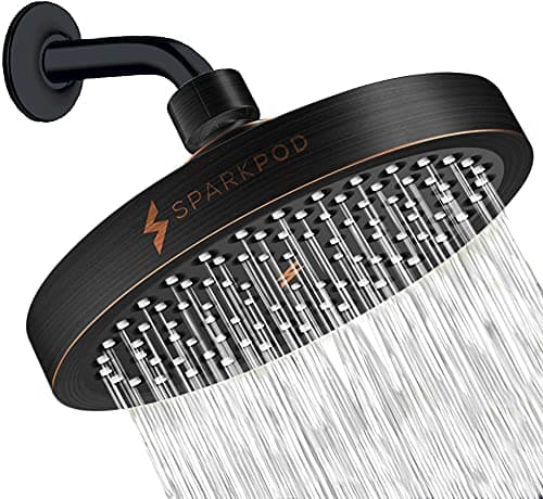 SparkPod Shower Head - High Pressure Rain - Premium Quality Luxury Design - Easy Clean Adjustable Replacement for Your Bathroom Shower Heads (Vintage Oil Rubbed Bronze, 6 Inch Round)