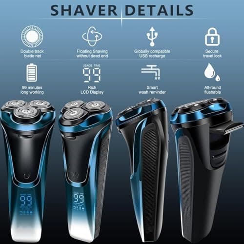 Snapbuy Electric Razor for Men, Snapbuy Electric Razor Pro of Father, 4D Floating Head Rotary Shaver,2025 New Electri c Shaver with LCD Display & Quiet Motor, IPX7 Waterproof (Blue) 6
