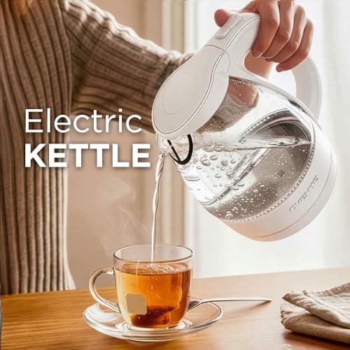 OVENTE Electric Kettle, 1.5L Borosilicate Glass Countertop Water Heater and Boiler for Coffee or Tea, BPA-Free, Auto Shut-Off, Boil-Dry Protection, Removable and Washable Spout Filter, White KG83W 8