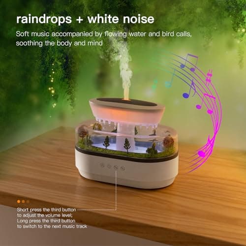 BLOIMP Essential Oil Diffuser 250ML Cloud Humidifier Rain Water Drip Diffuser Humidifier with Drip Music Micro Landscape Ultrasonic Diffuser for Bedroom Office Hotel (White Grey) 5