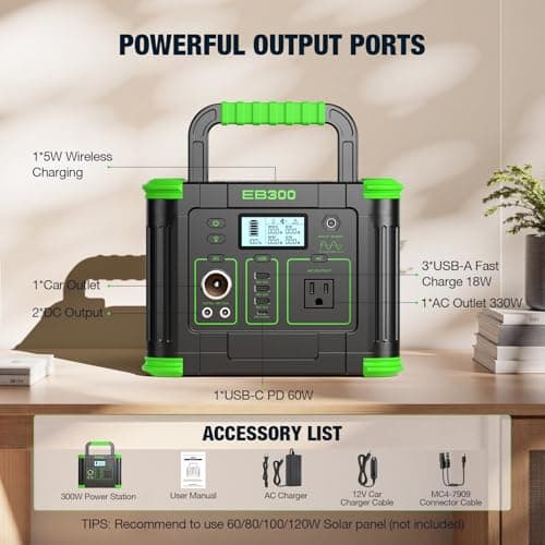 GRECELL 240W Portable Power Station LiFePO4 Battery, 154Wh Dual Way 100W USB-C PD, Portable Power Bank with Integrated Stand, Solar Generator for Outdoors, Camping, Travel (Wall Charger Not Included) 8