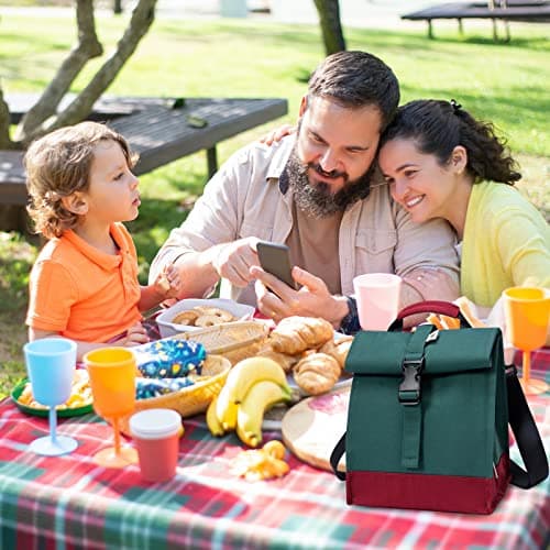 SUNNY BIRD Insulated Lunch Bag Rolltop Lunch Box Tote Lunchbox Bag for Women, Men, Adults and Teens (Green) 9