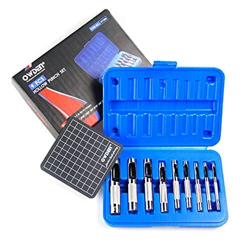 OWDEN 9 Pieces Hollow Punch Set (1/8"-1/2") with A Free Cutting MAT, Leather Hole Punch Set 8