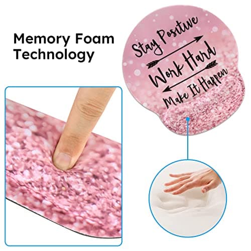 iCasso Mouse Pad,Large Pink Desk Mat Set, 4in1 XXL Mousepad + Keyboard Wrist Rest+Mouse Wrist Rest+Coaster with Ergonomic Desk Pad for Home Office Table Computer Cover -Pink Stay Positive 8