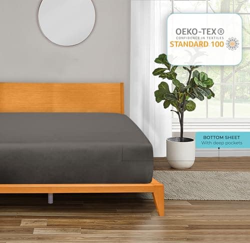 ROYALE LINENS 300 Thread Count 100% Long Staple Combed Cotton Fitted Sheet Queen - Super Soft Deep Pocket Bottom Sheet - Fitted Sheets Only - Elastic Sheets (Queen, Grey) 6