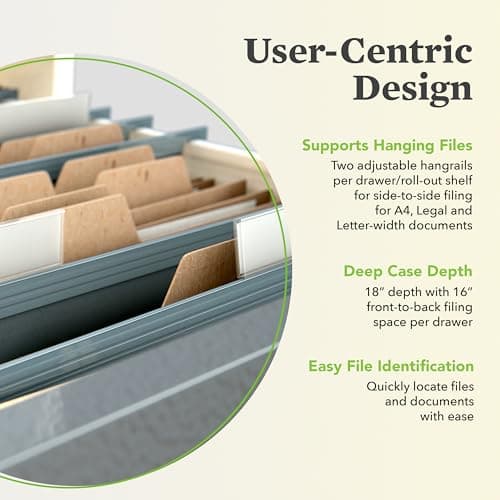 HON 4 Drawer Lateral File Cabinet with Lock, Metal Filing Cabinets for Offices, Adjustable Hangrails for A4, Legal, Letter Files, 18" Deep, Light Gray 6