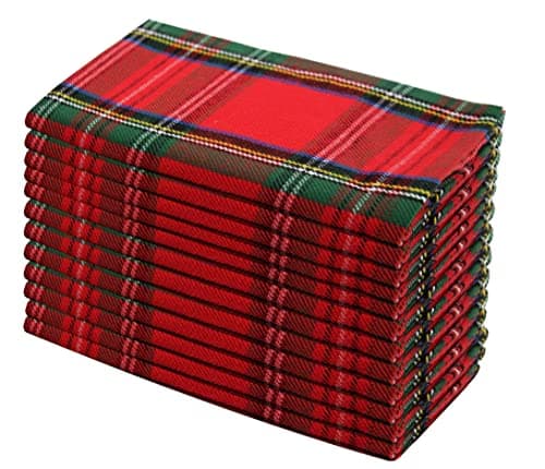 COTTON CRAFT Christmas Tartan Plaid Napkins -12 Pack 100% Cotton Cloth Napkins - Xmas Holiday Lunch Brunch Dinner Party Festive Celebration - Paperless Reusable Washable Table Napkin -17x17 Red Green