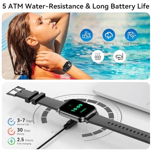 Smart Watch, 14-Day Battery Life,1.83" HD Touchsreen, 130 Sports Modes, Bluetooth Call & Make Call, Health, Fitness & Sleep Tracker, Timer, 5 ATM Water-Resistance, Fitness Watch for Android/iOS, Black 7