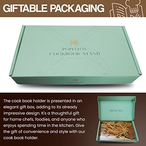 Acacia Cookbook Stand, Beautiful Recipe Holder for Kitchen Countertops, Convenient Hands-Free Cooking Stand for Kitchen Counter 7